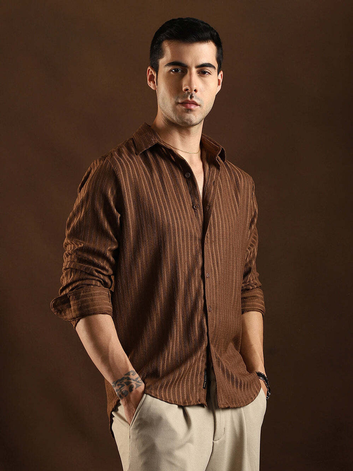 Image of FUBAR Men Slim Fit Striped Casual Shirt