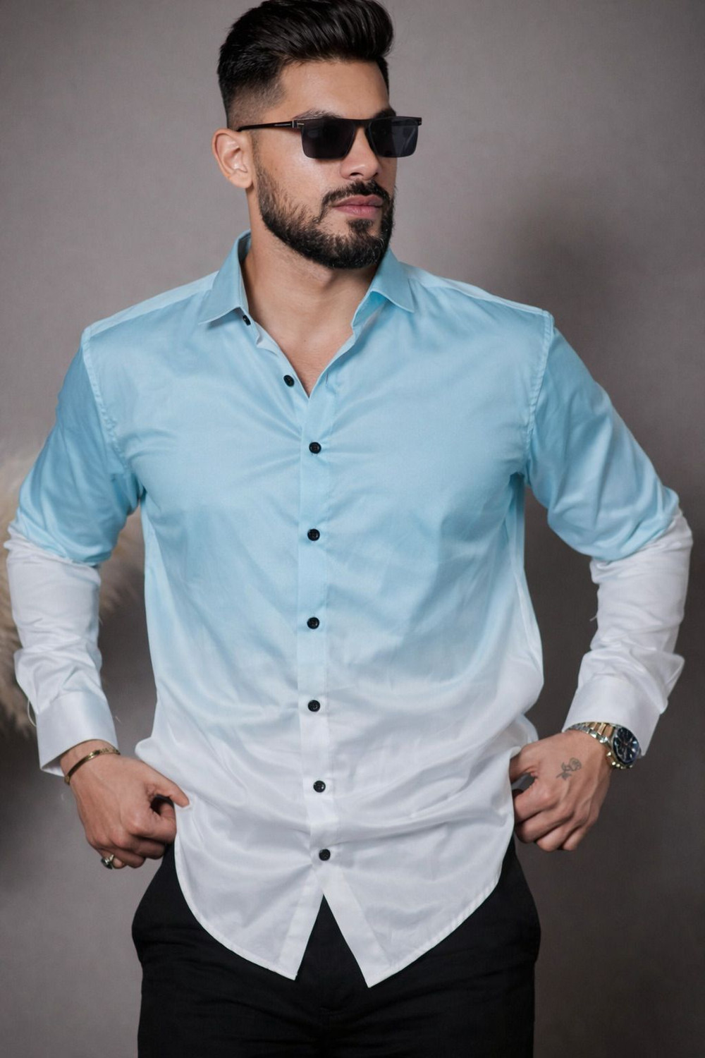 MSD Fashion Men Dyed/Ombre Casual White, Blue Shirt - Image 2