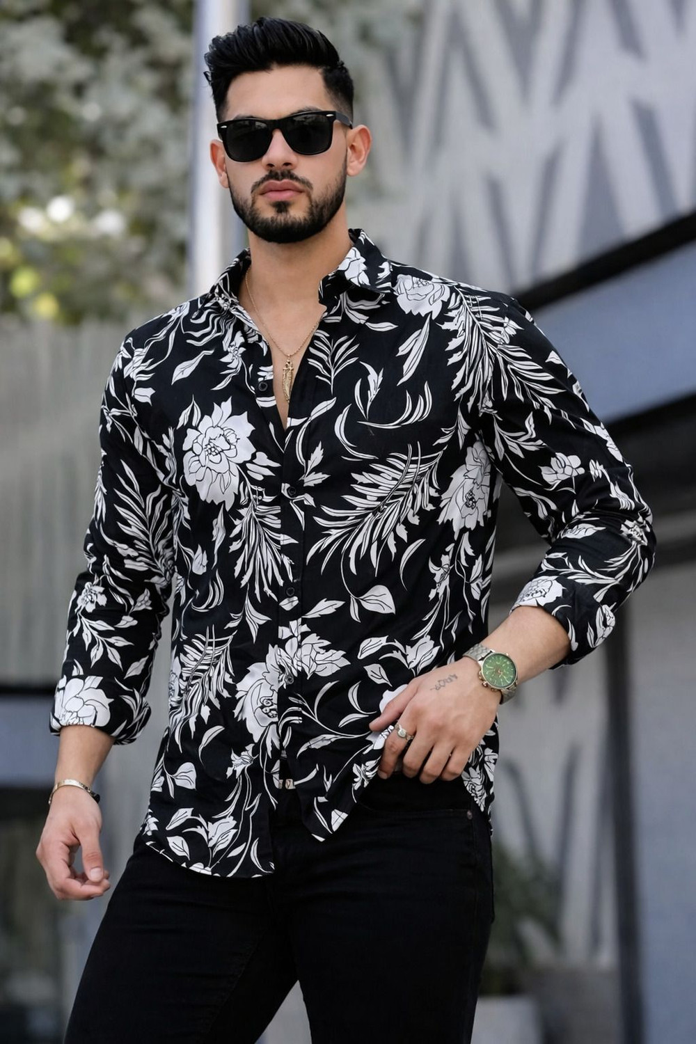 Image of Zonly Men Regular Fit Self Design, Printed, Solid Ribbed Collar Casual Shirt
