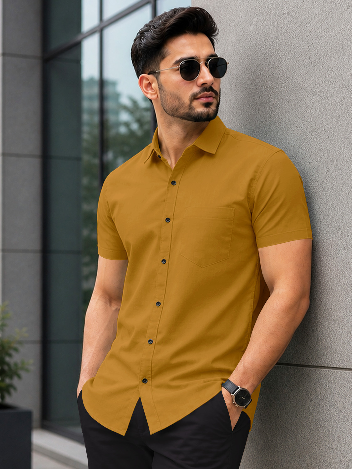Image of FIBERMILL Men Slim Fit Solid Formal Shirt