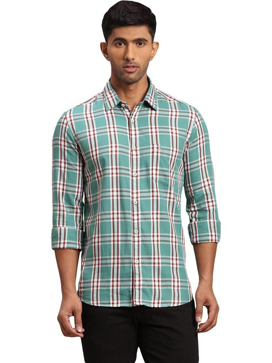Image of U.S. POLO ASSN. Men Regular Fit Checkered Spread Collar Casual Shirt