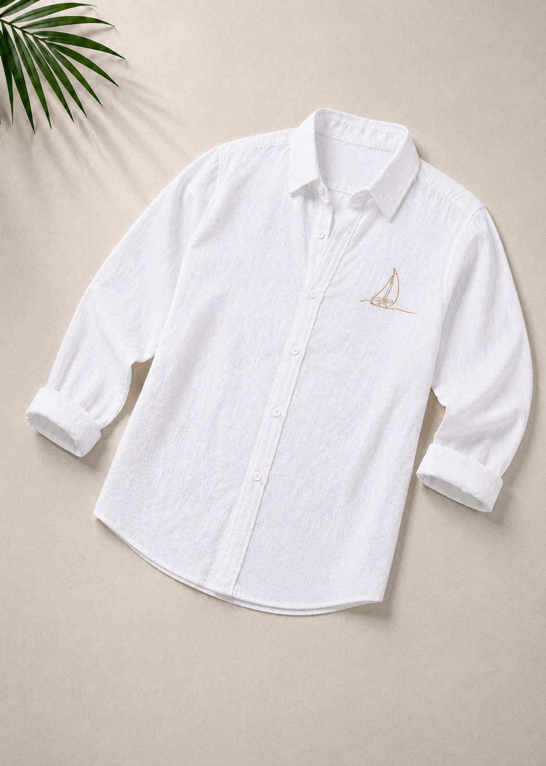 BE UNIQUE MENS Embroidered Casual White Shirt - Image 1