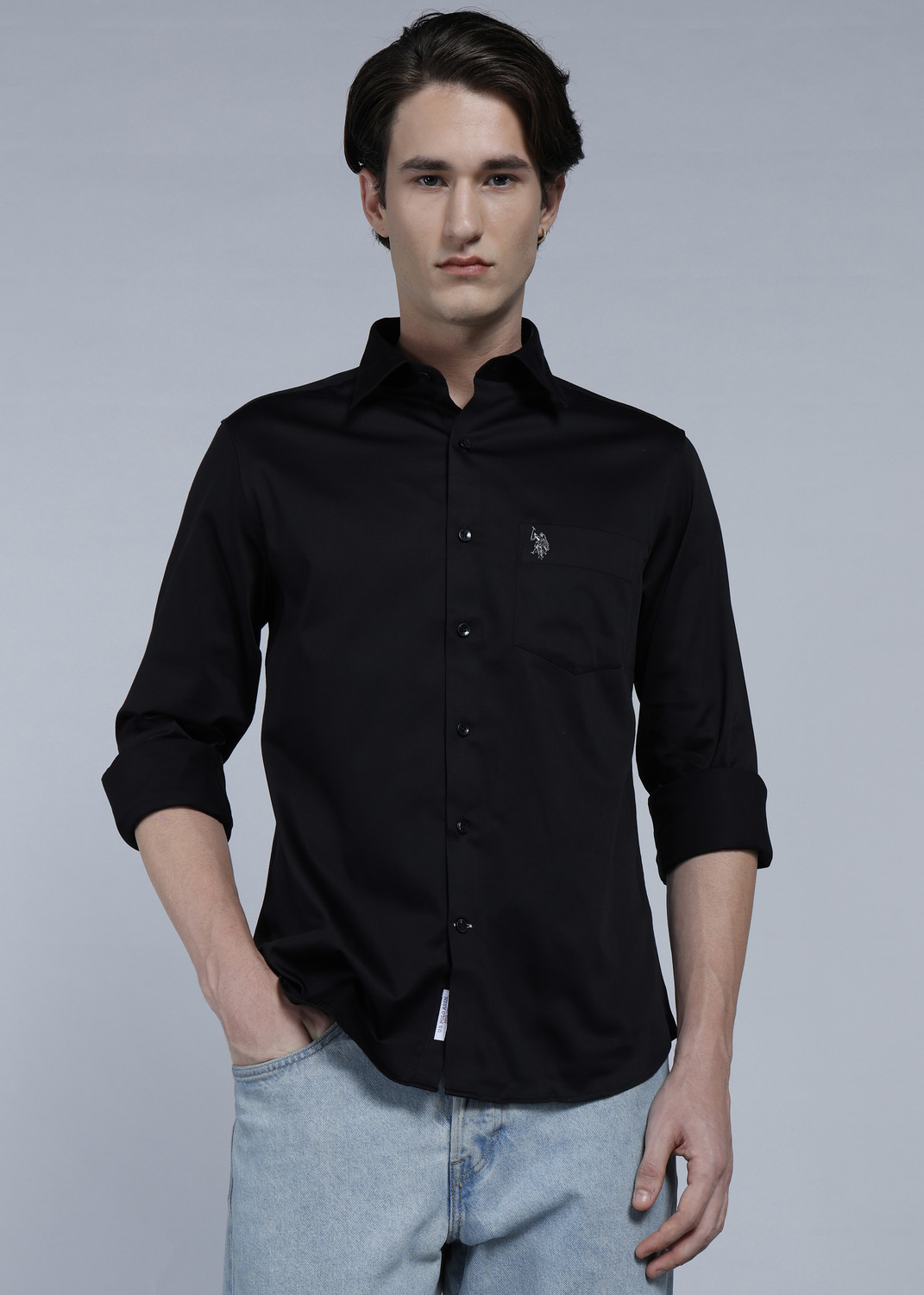 Image of U.S. POLO ASSN. Men Regular Fit Solid Spread Collar Casual Shirt