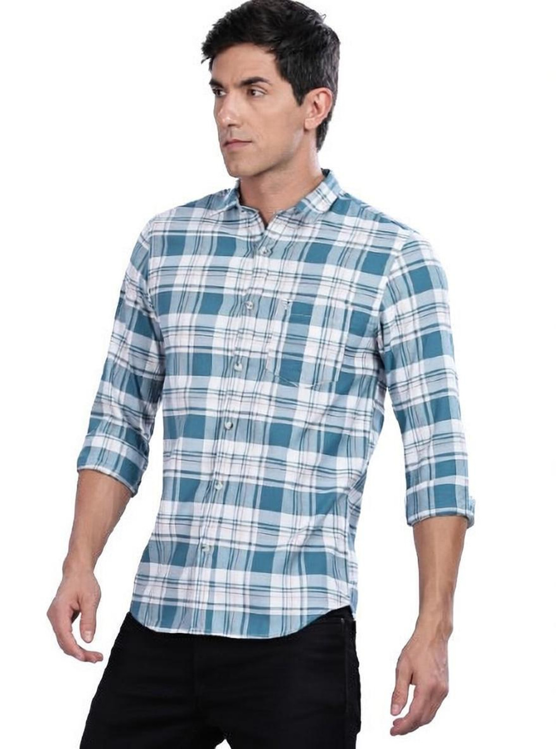 Image of The TallMann Club Men Regular Fit Striped Slim Collar Casual Shirt