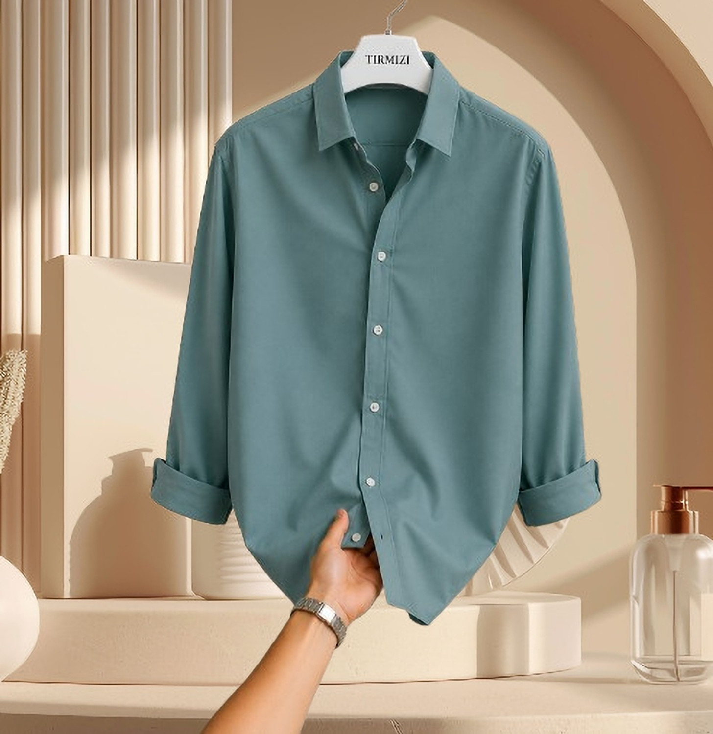 Tirmizi Men Regular Fit Solid Spread Collar Formal Shirt - Image 1