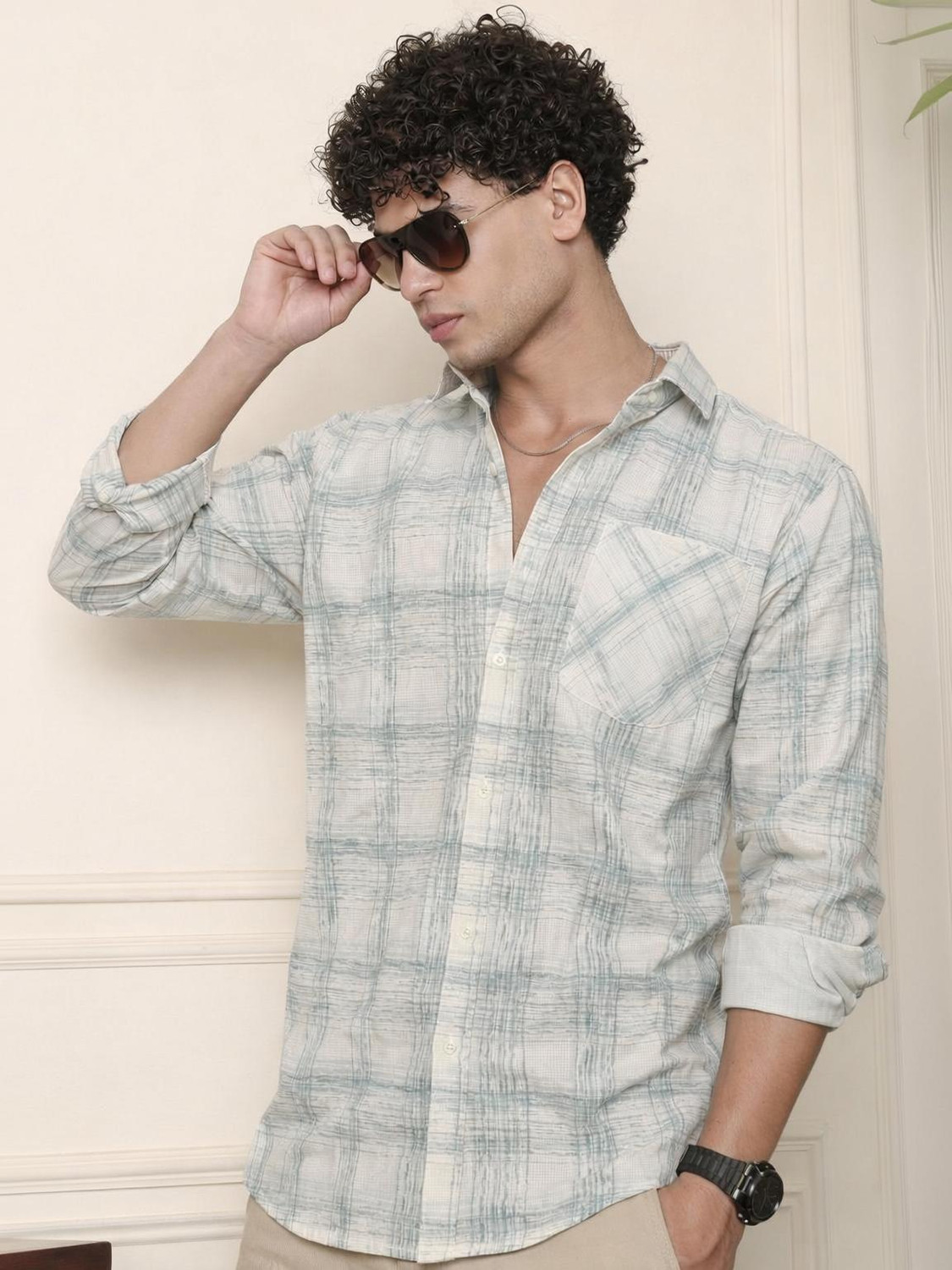 Image of Tanip Men Regular Fit Checkered Spread Collar Casual Shirt