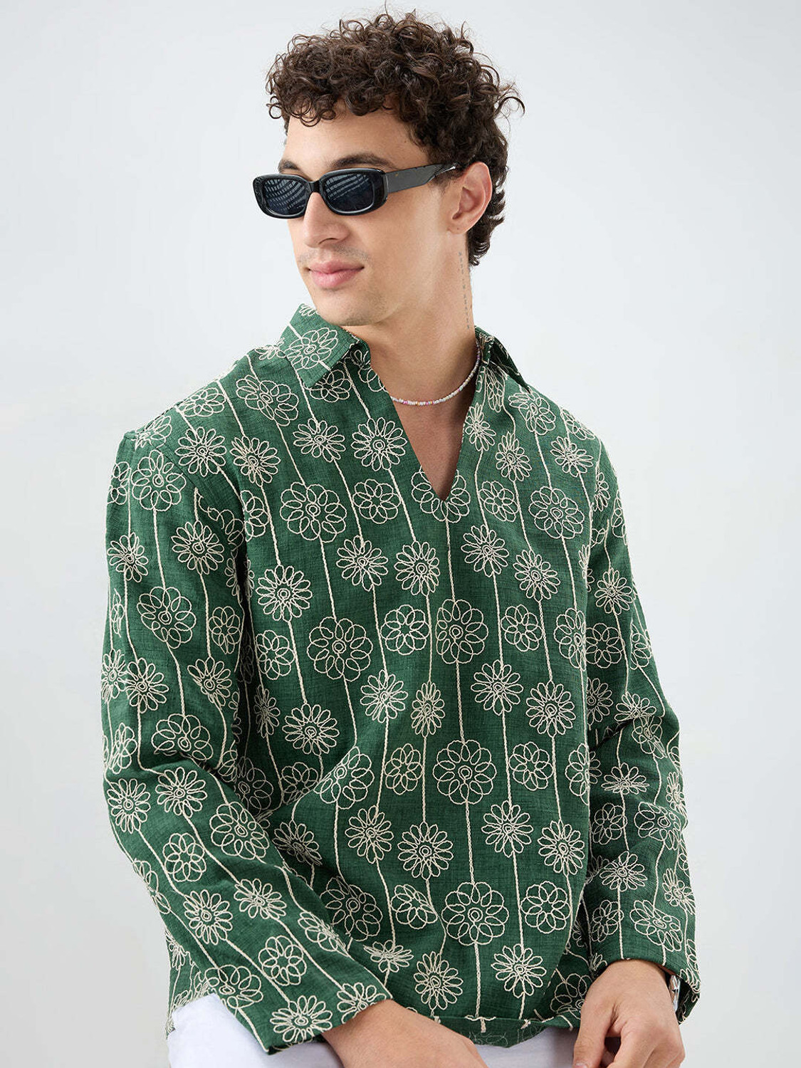 Image of VASTRADO Men Oversized Fit Printed Cut Away Collar Casual Shirt