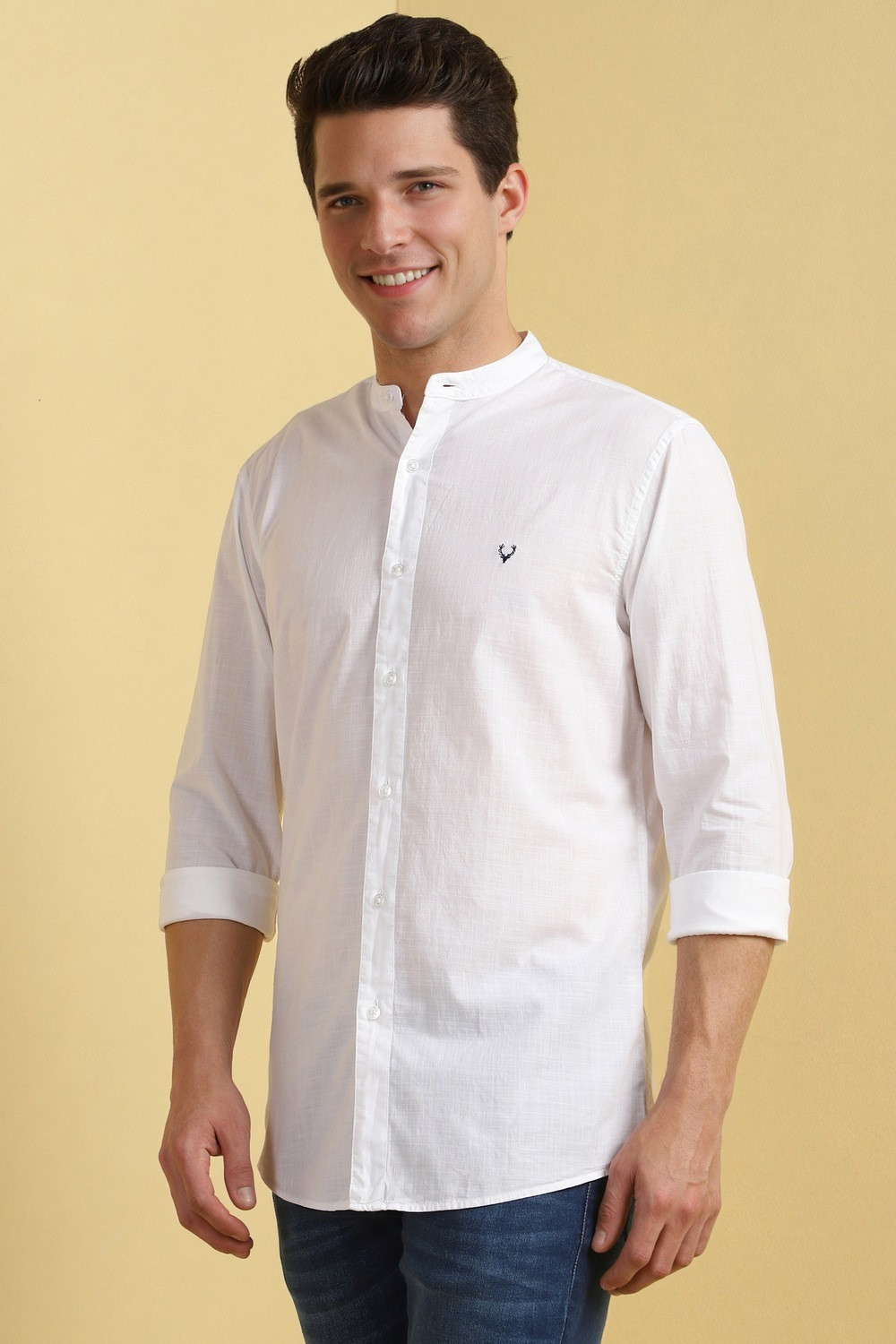 Image of Allen Solly Men Comfort Fit Fit Solid Mandarin Collar Casual Shirt