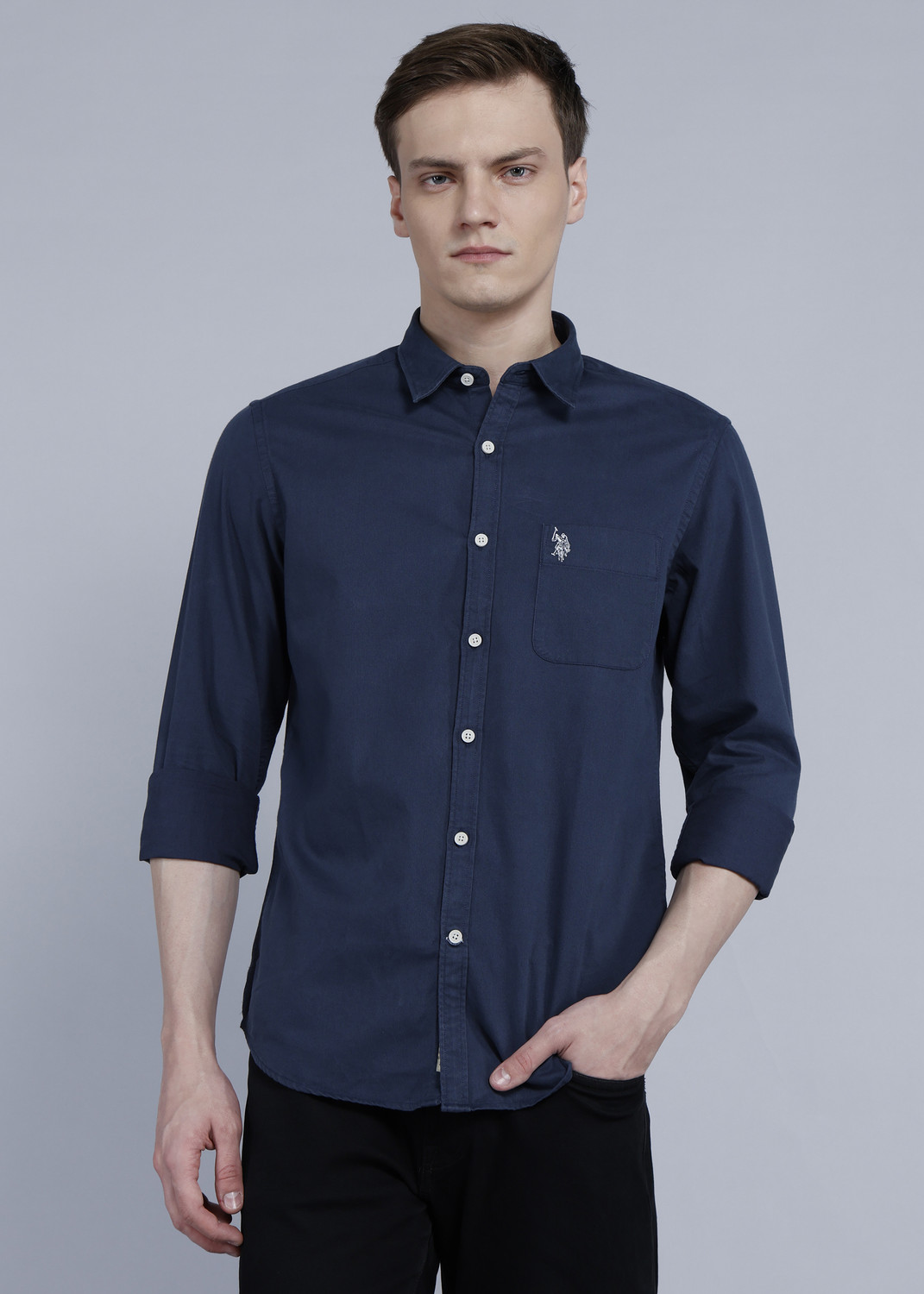 Image of U.S. POLO ASSN. Men Regular Fit Checkered Spread Collar Casual Shirt