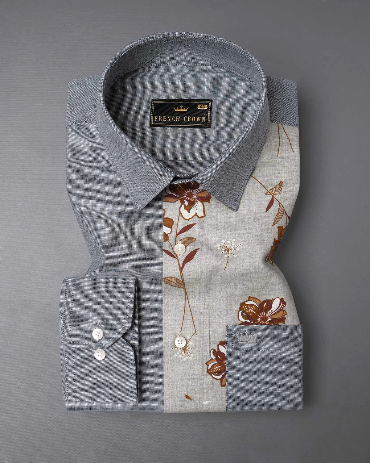 Image of french crown Men Regular Fit Printed Spread Collar Casual Shirt