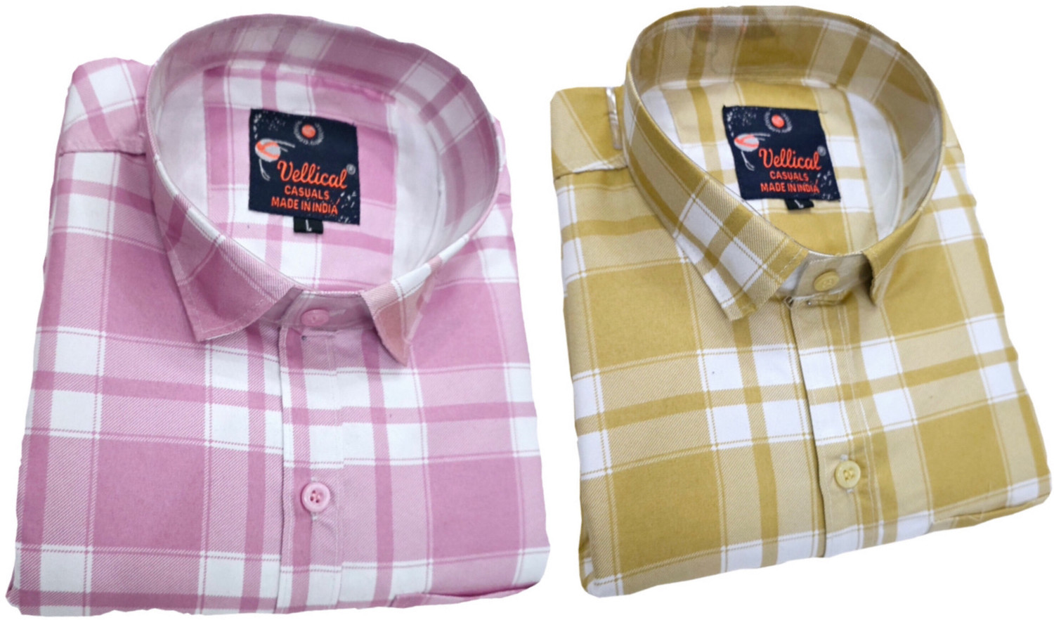 Image of Vellical Men Slim Fit Checkered Spread Collar Casual Shirt (Pack of 2)