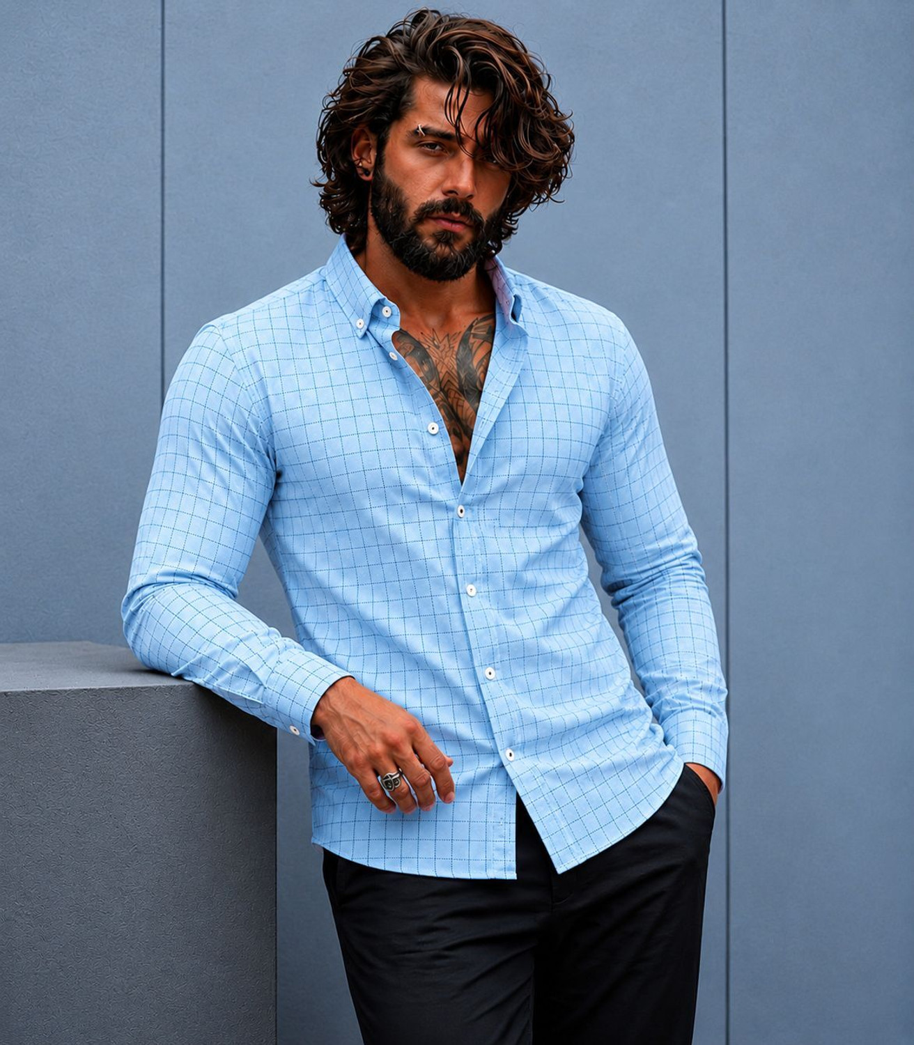 Image of Indissoluble Men Regular Fit Floral Print, Dyed /Ombre Ribbed Collar Casual Shirt