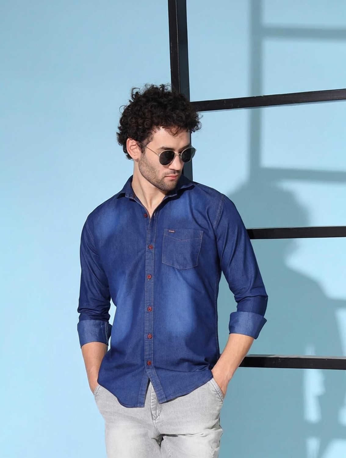 Deniyes Men Regular Fit Washed Spread Collar Casual Shirt - Image 1