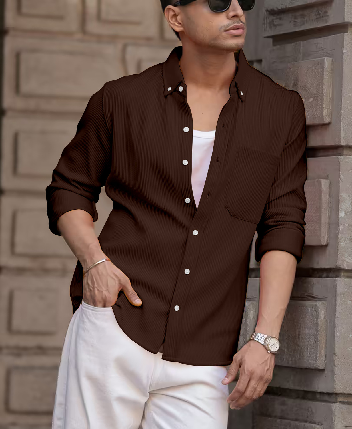 Image of MISCHIEF Monkey Men Tailored Fit Striped Button Down Collar Casual Shirt