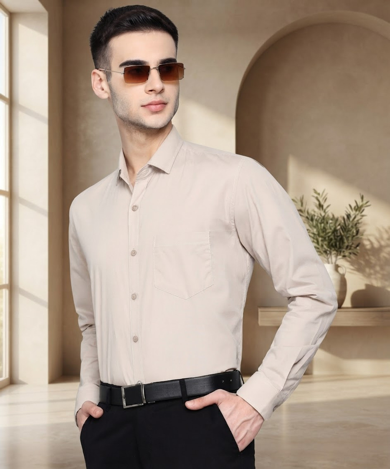 Image of Kibit Men Slim Fit Solid Slim Collar Casual Shirt