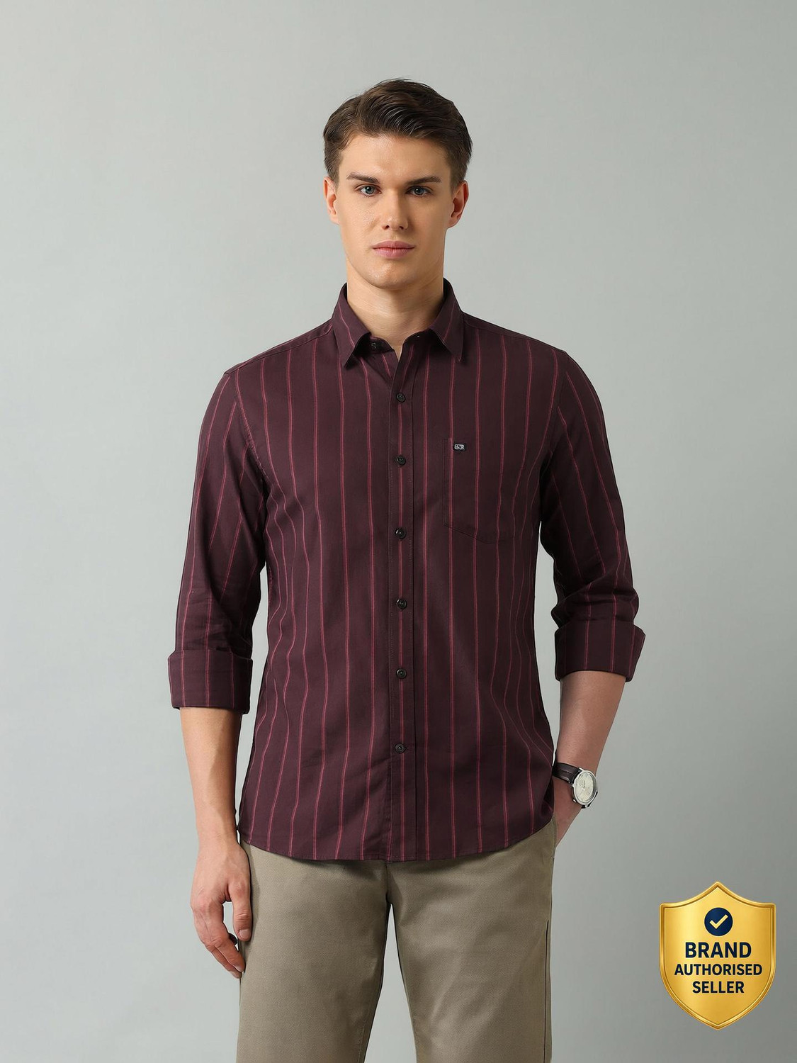 Image of Arrow Sport Men Slim Fit Striped Spread Collar Casual Shirt