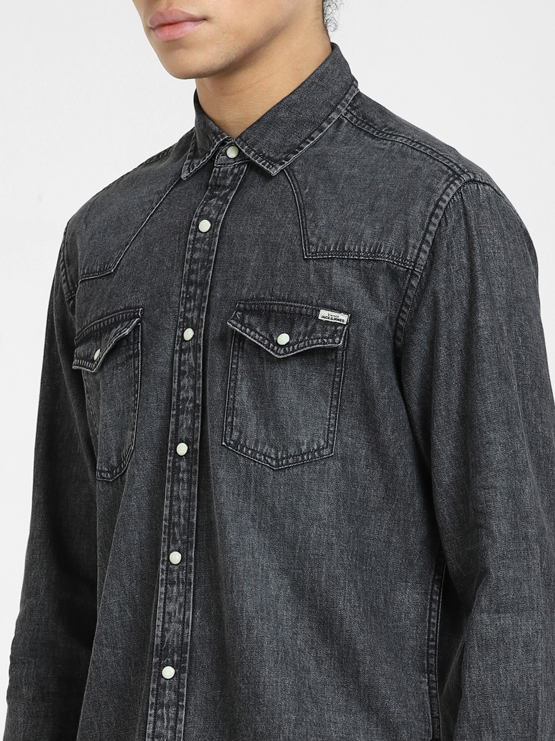 Image of JACK & JONES Men Regular Fit Washed Spread Collar Casual Shirt