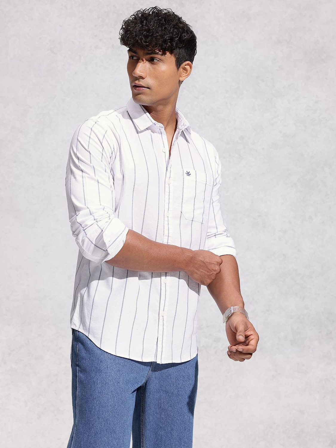 Image of WROGN Men Regular Fit Striped Casual Shirt