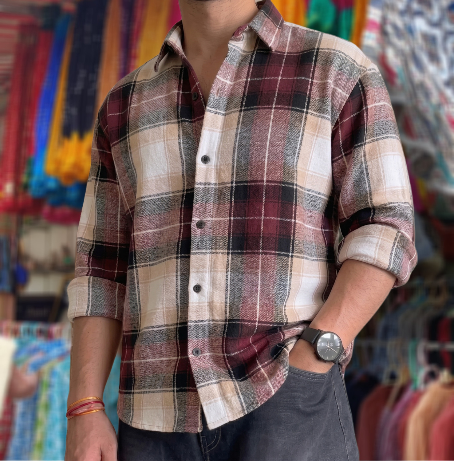 THE BRAVES MANUFACTURER Men Maroon Checkered Shirt - Image 4