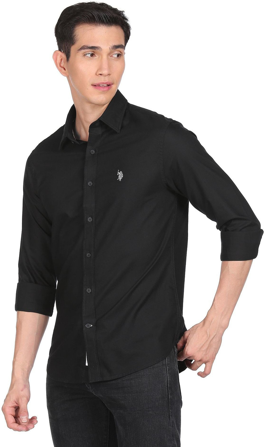 Image of U.S. POLO ASSN. Men Regular Fit Solid Spread Collar Casual Shirt