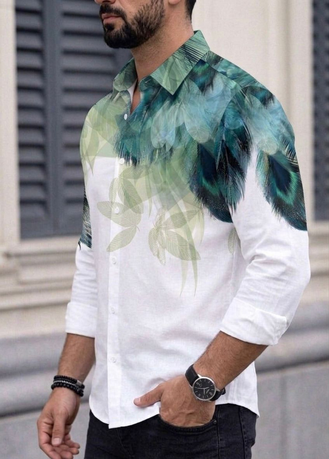 Image of Zonly Men Regular Fit Self Design, Printed, Solid Ribbed Collar Casual Shirt