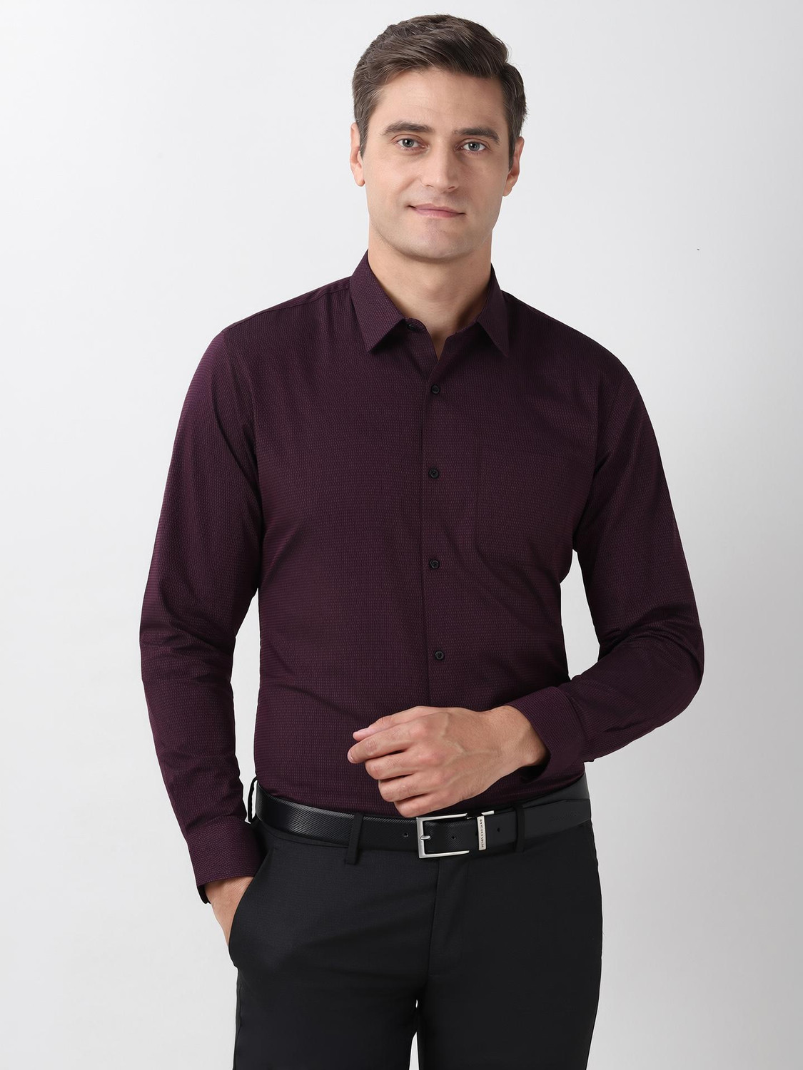 PETER ENGLAND Men Checkered Formal Purple Shirt