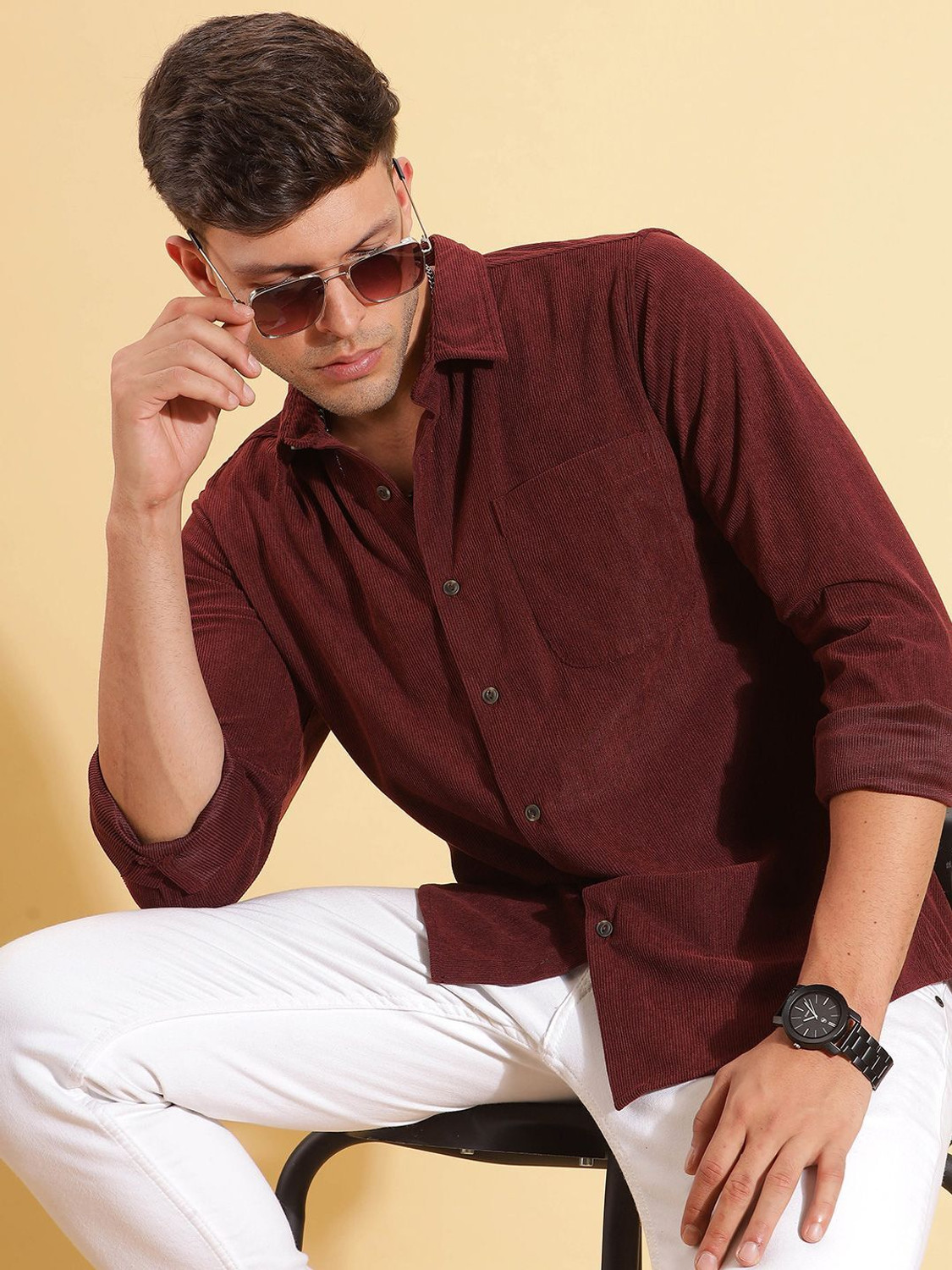 Image of Mast & Harbour Men Regular Fit Solid Casual Shirt