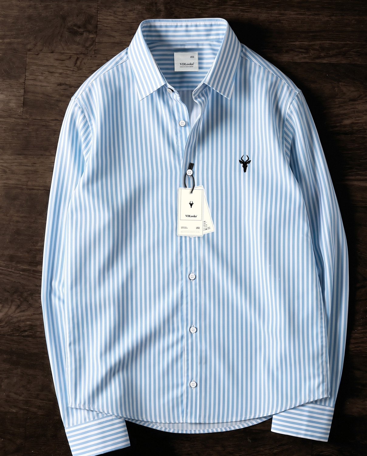 vdlooks Men Striped Casual Blue Shirt - Image 3