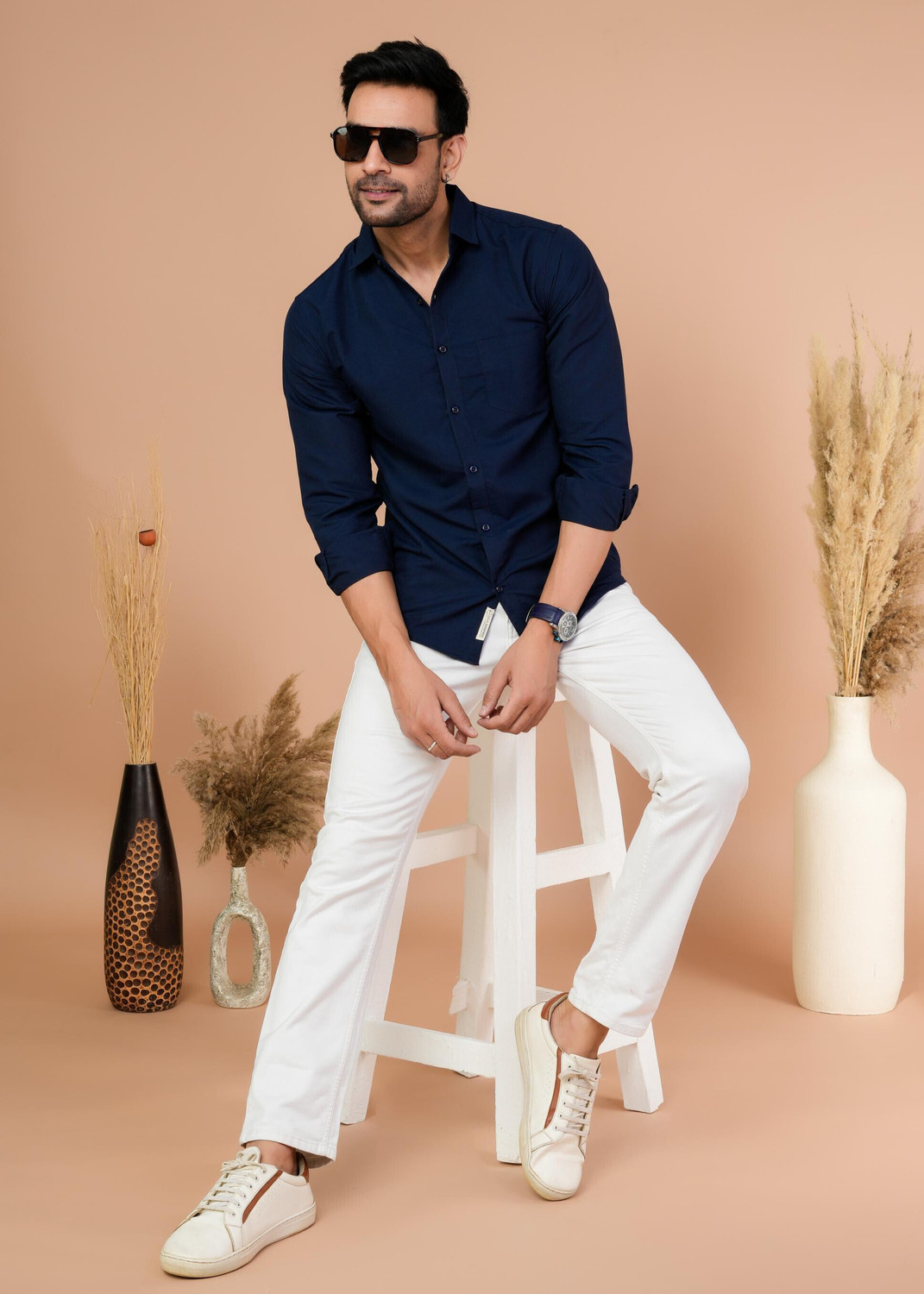 Image of ShirtandTees Men Regular Fit Solid Spread Collar Casual Shirt