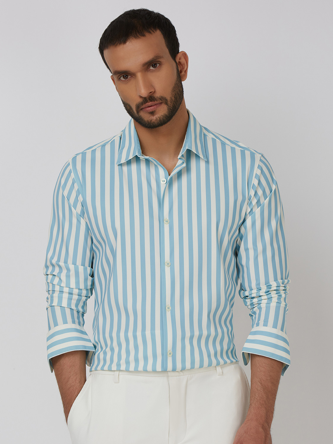 Image of MUFTI Men Slim Fit Striped Spread Collar Casual Shirt