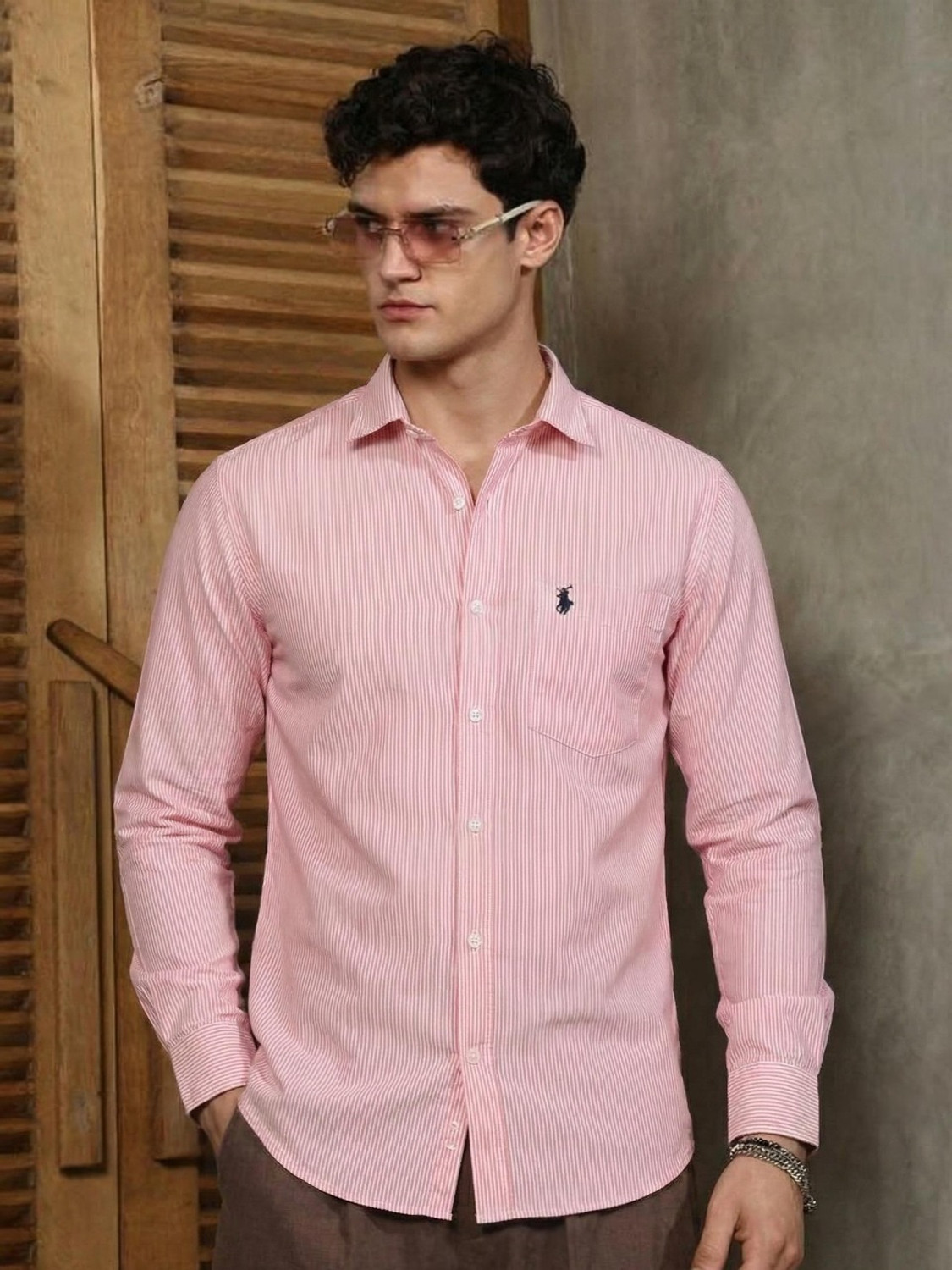 Image of RADHIKA FASHION HOUSE Men Regular Fit Striped Curved Collar Casual Shirt