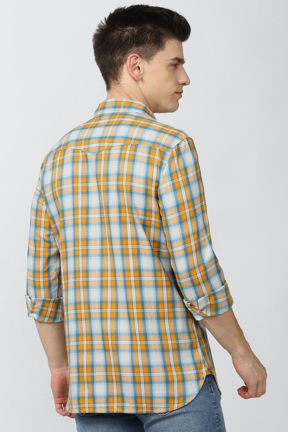Image of PETER ENGLAND Men Super Slim Fit Checkered Spread Collar Casual Shirt