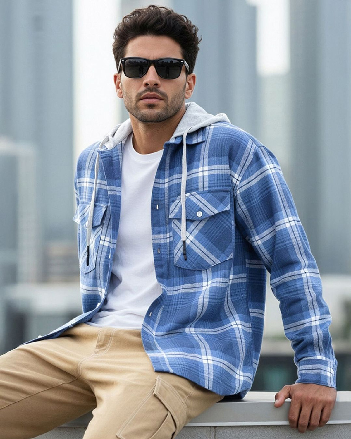BEWAKOOF Men's Relaxed Fit Checkered Hood Casual Shirt - Image 1