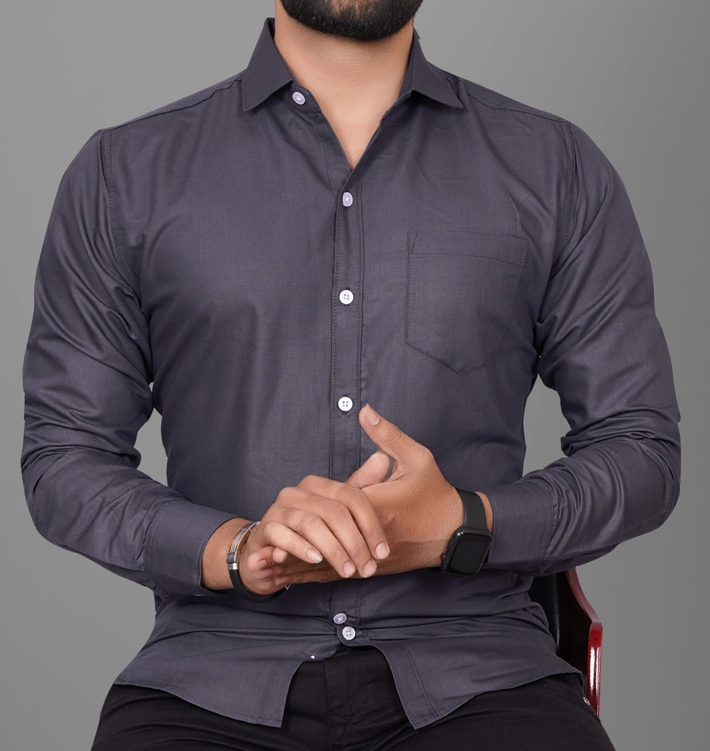Image of Filohevis Men Regular Fit Solid Spread Collar Formal Shirt