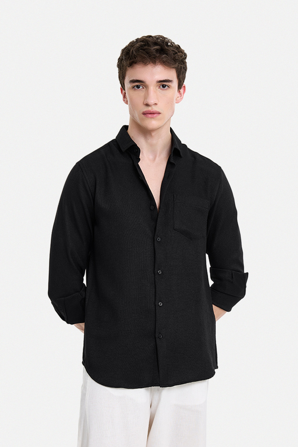 Snitch Men Solid Casual Black Shirt