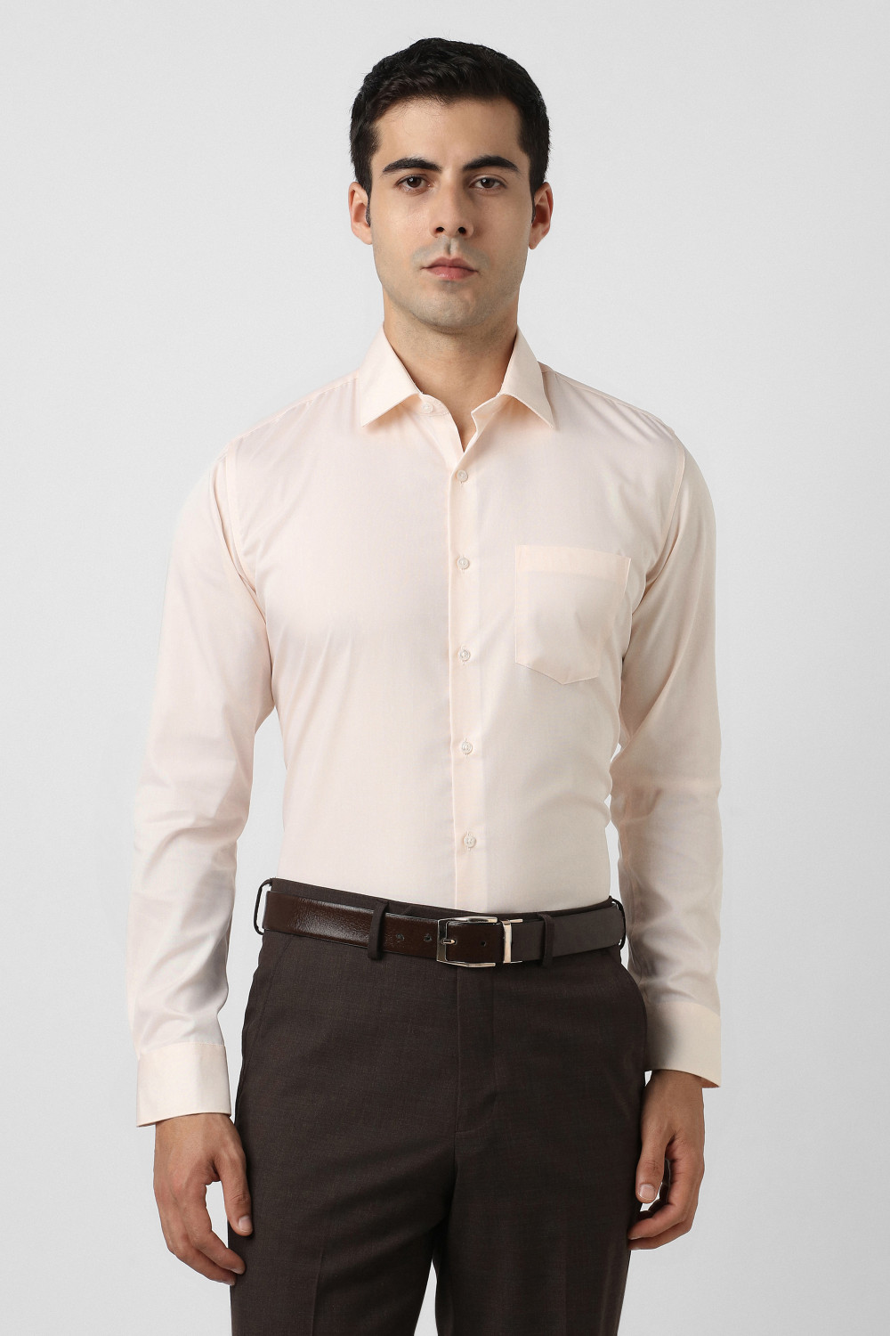 Image of U.S. POLO ASSN. Men Slim Fit Solid Spread Collar Casual Shirt
