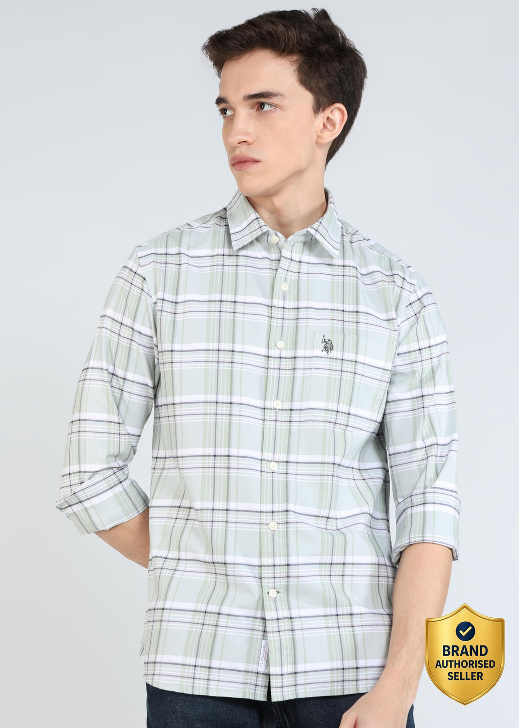 Image of U.S. POLO ASSN. Men Regular Fit Checkered Spread Collar Casual Shirt