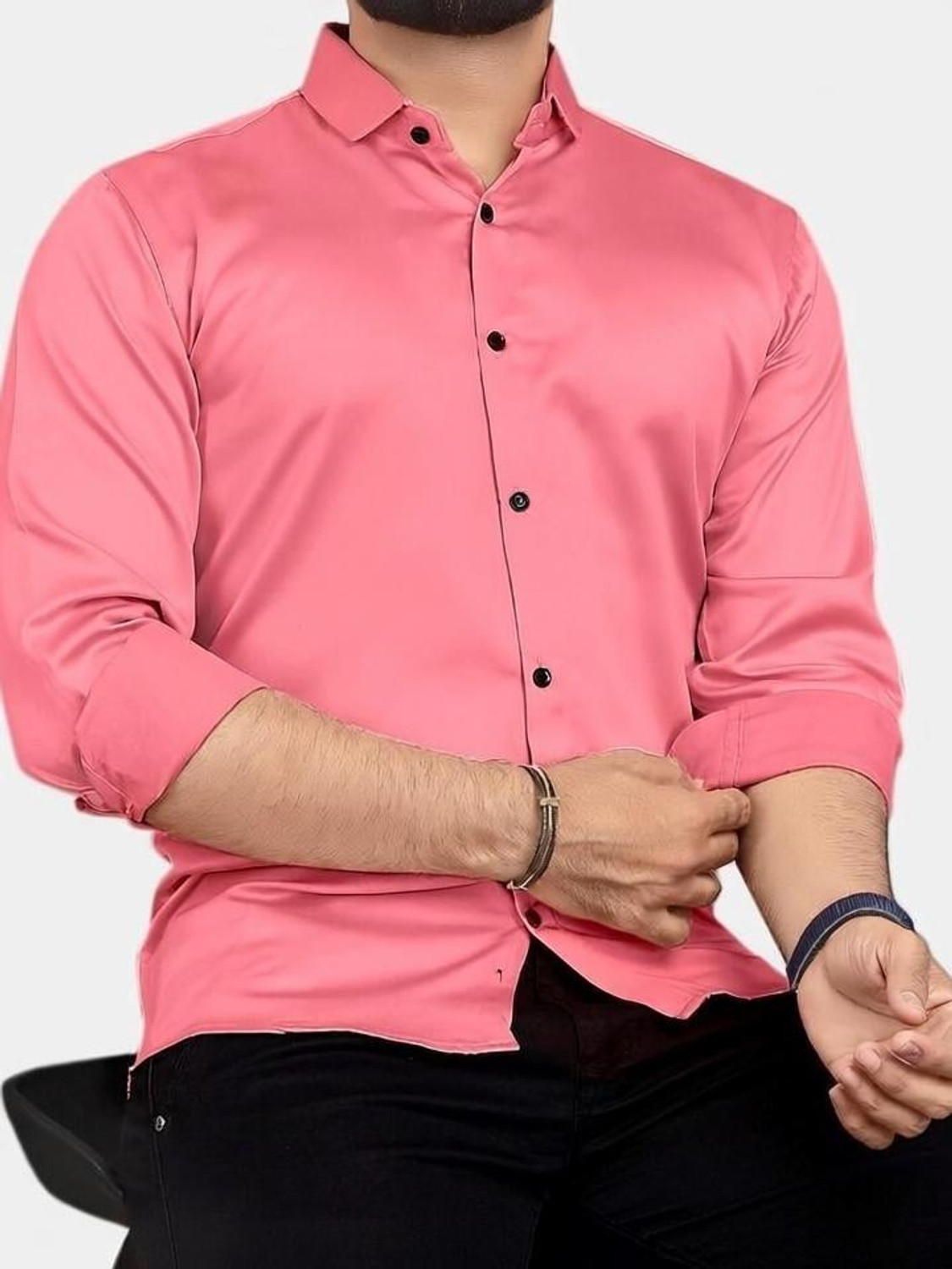 Image of FIBERMILL Men Slim Fit Solid Spread Collar Formal Shirt