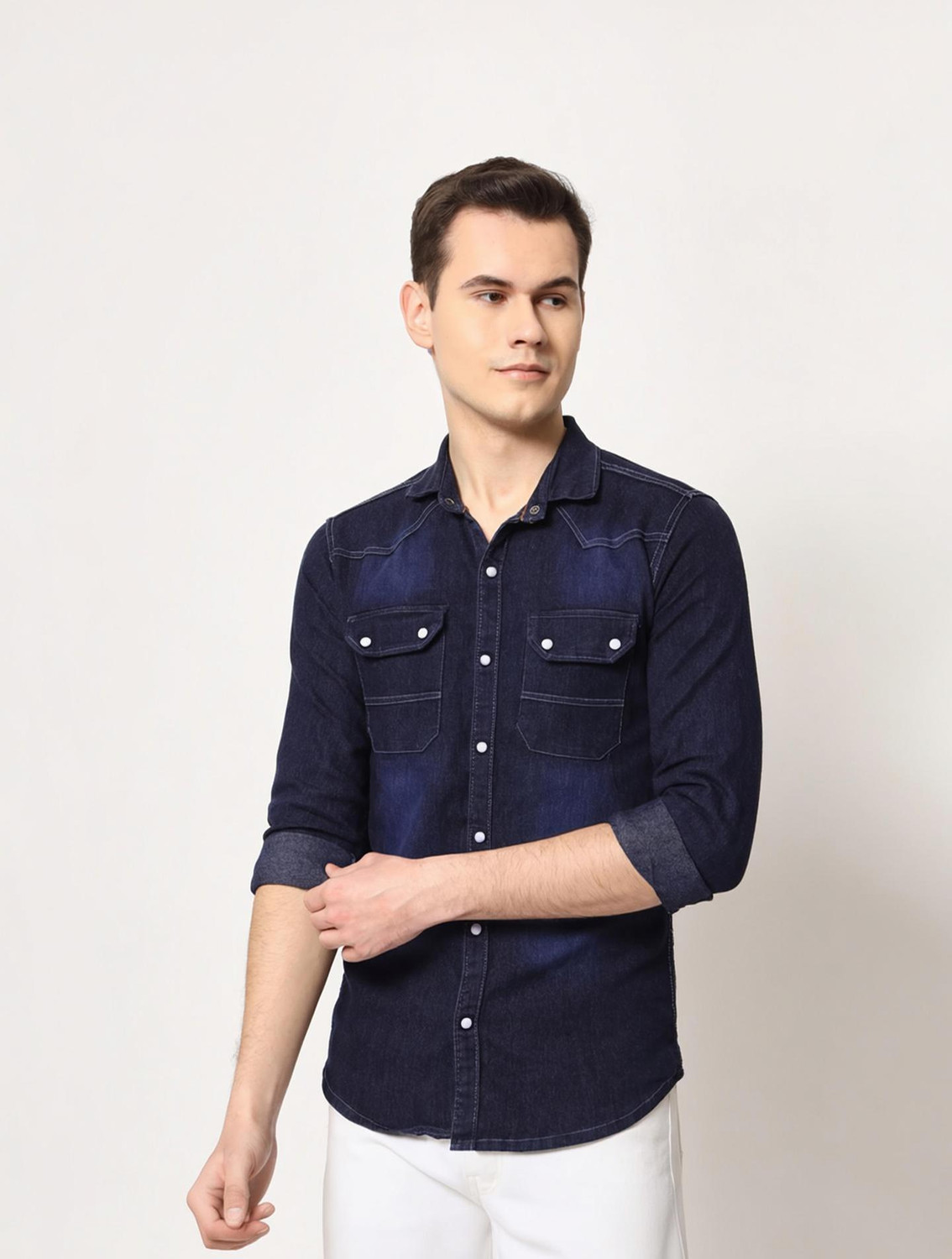 Image of The TallMann Club Men Regular Fit Striped Slim Collar Casual Shirt