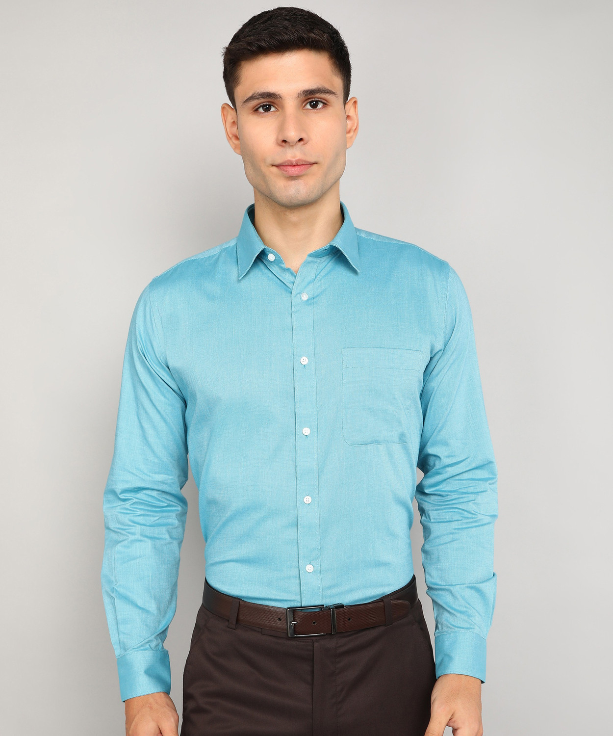 Image of Raymond Men Slim Fit Solid Cut Away Collar Formal Shirt