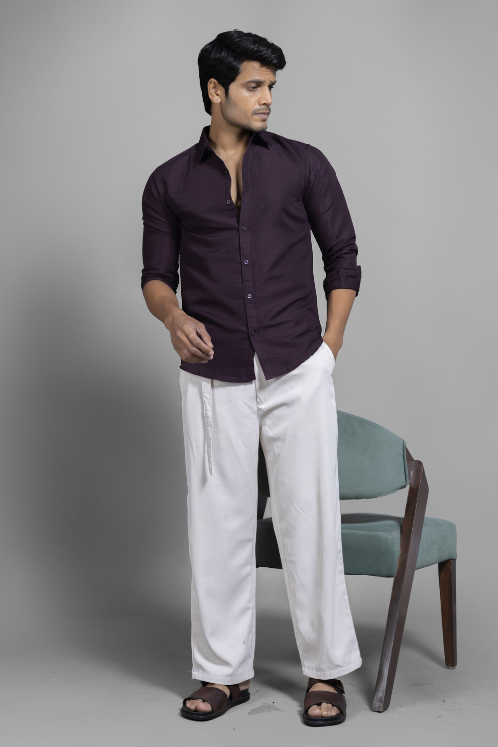 Image of RODEIZ Men Slim Fit Striped Spread Collar Casual Shirt