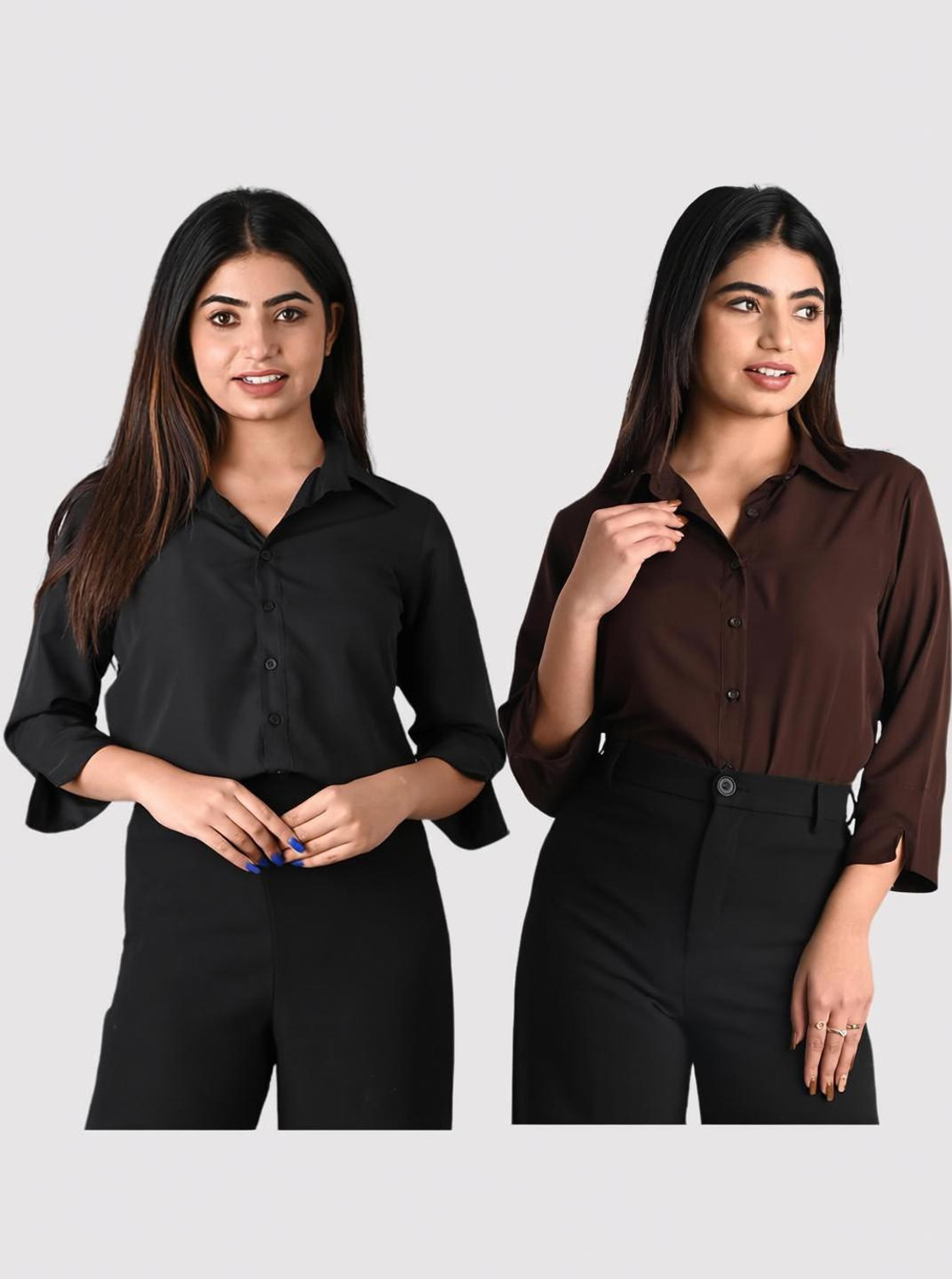 Image of GM SARA Women Regular Fit Solid Button Down Collar Formal Shirt (Pack of 2)