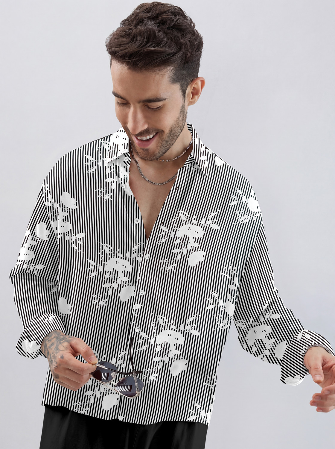 Image of VASTRADO Men Oversized Fit Checkered Cut Away Collar Casual Shirt