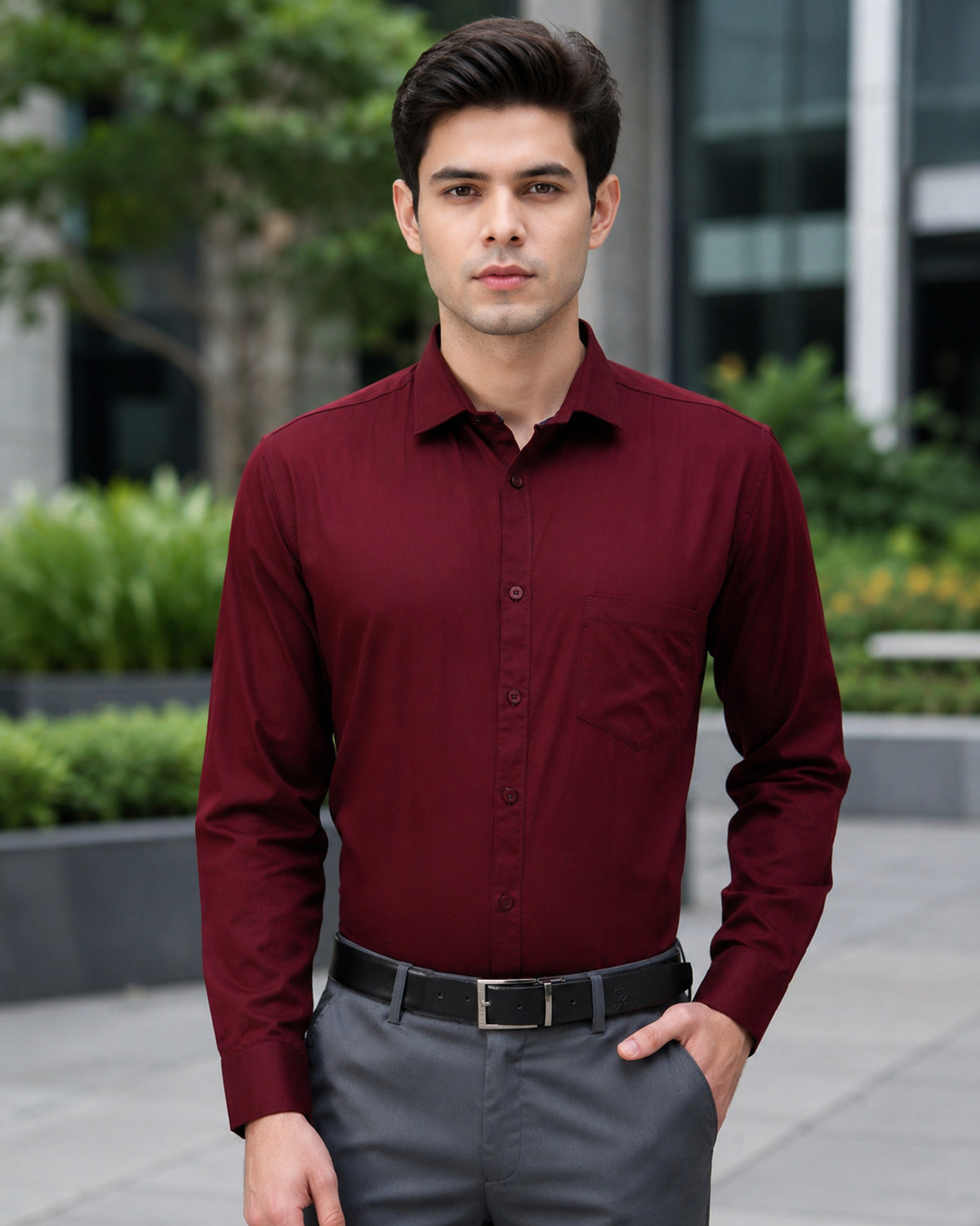 Image of Kibit Men Slim Fit Solid Slim Collar Casual Shirt