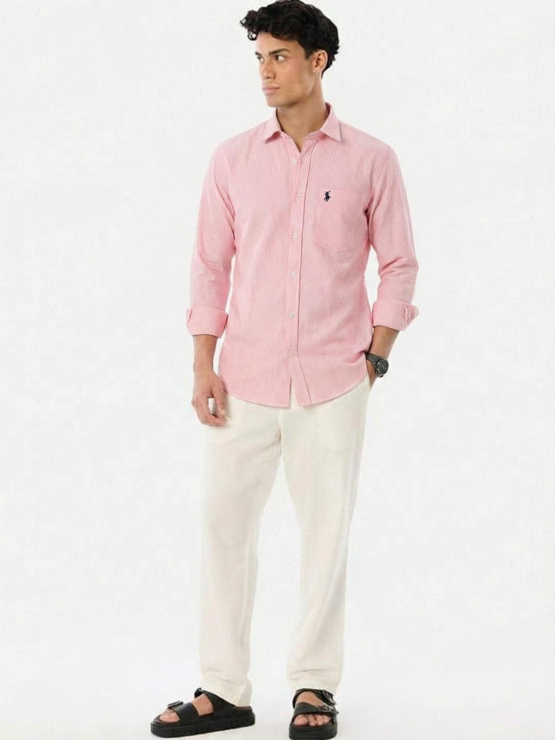 Image of RADHIKA FASHION HOUSE Men Regular Fit Striped Curved Collar Casual Shirt
