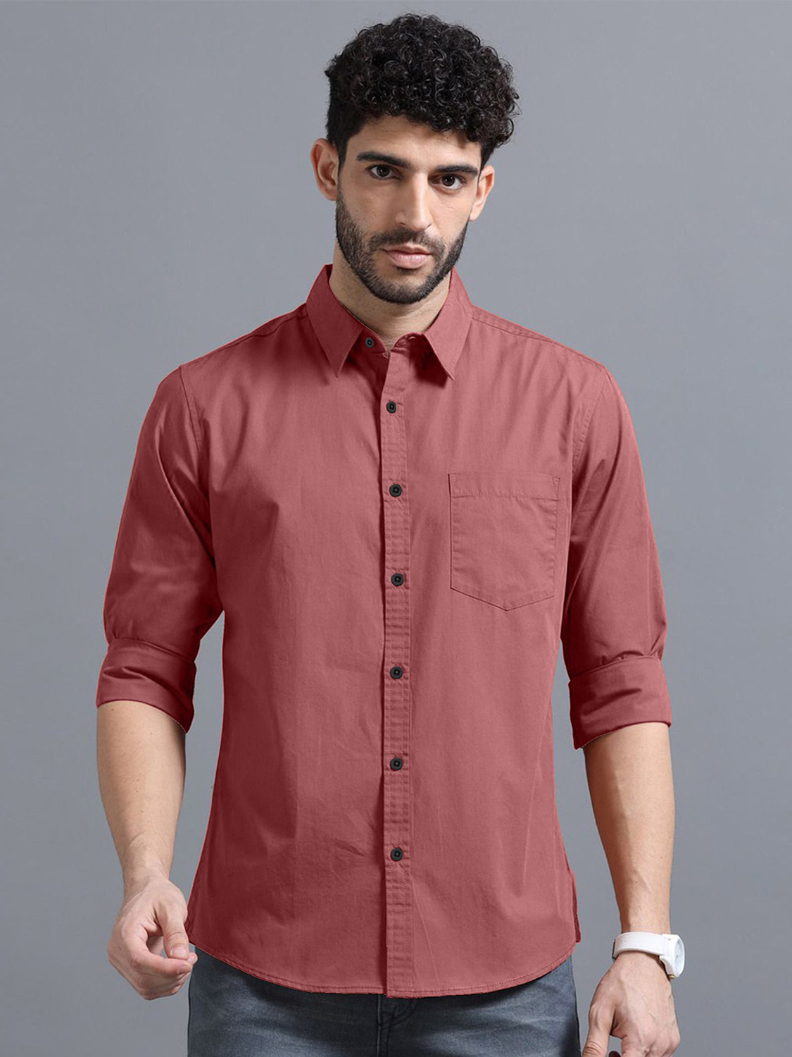 Image of METRONAUT Men Regular Fit Solid Spread Collar Casual Shirt