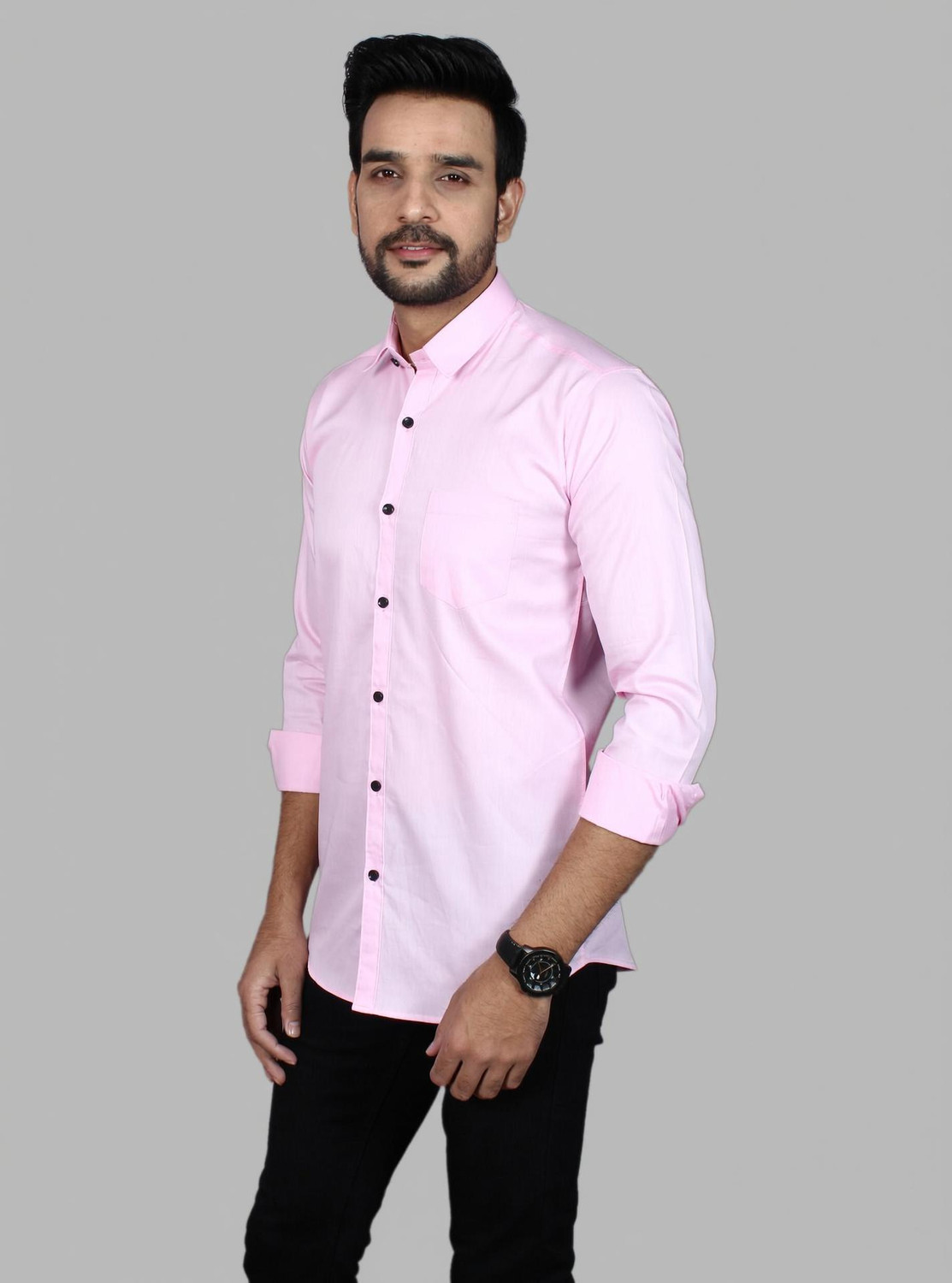 Image of FIBERMILL Men Slim Fit Solid Spread Collar Formal Shirt