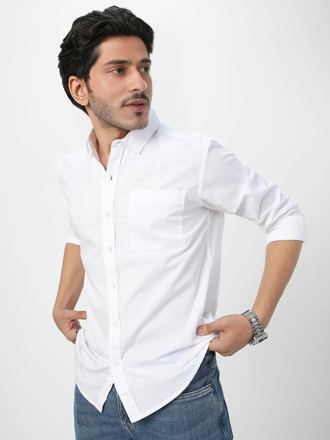Image of Vexlor Men Regular Fit Solid Spread Collar Casual Shirt