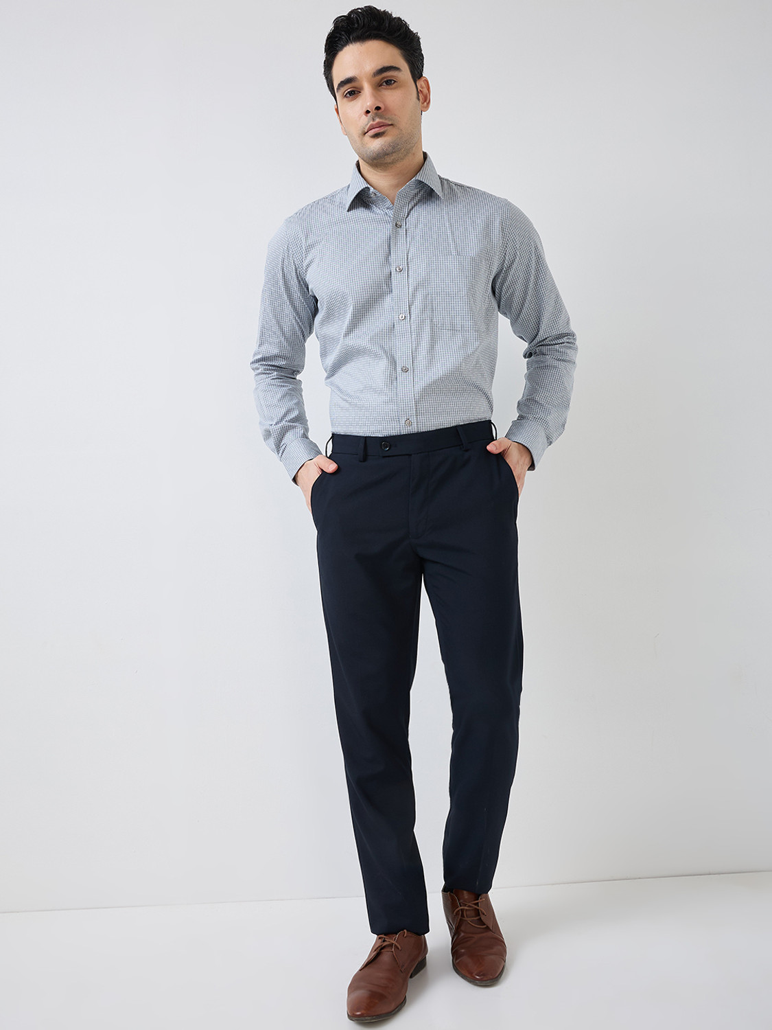 Image of Raymond Men Regular Fit Self Design Formal Shirt