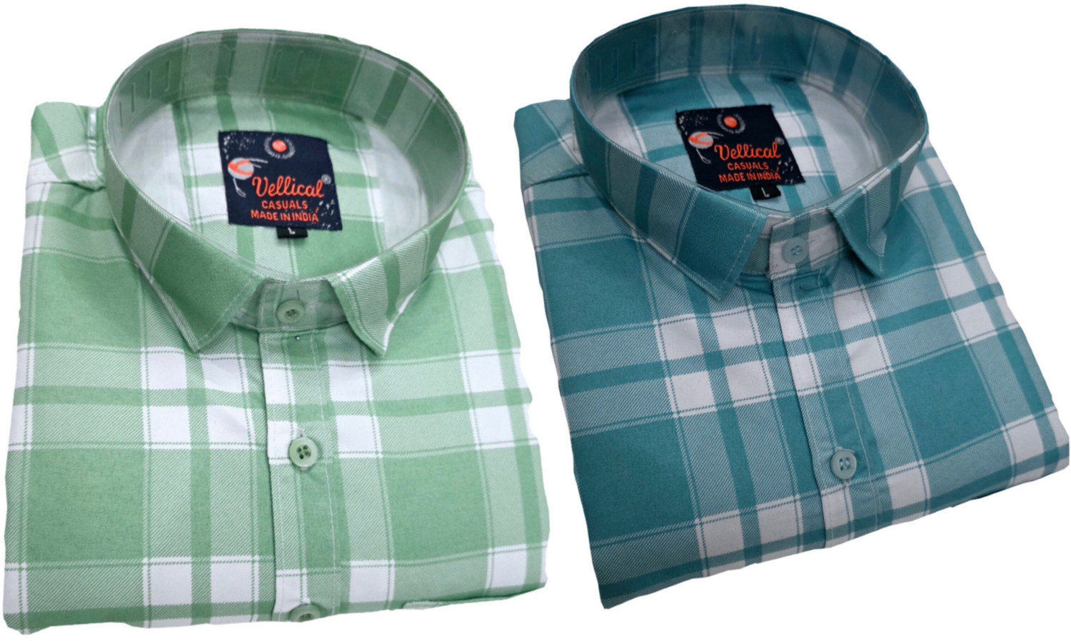 Image of Vellical Men Slim Fit Checkered Spread Collar Casual Shirt (Pack of 2)